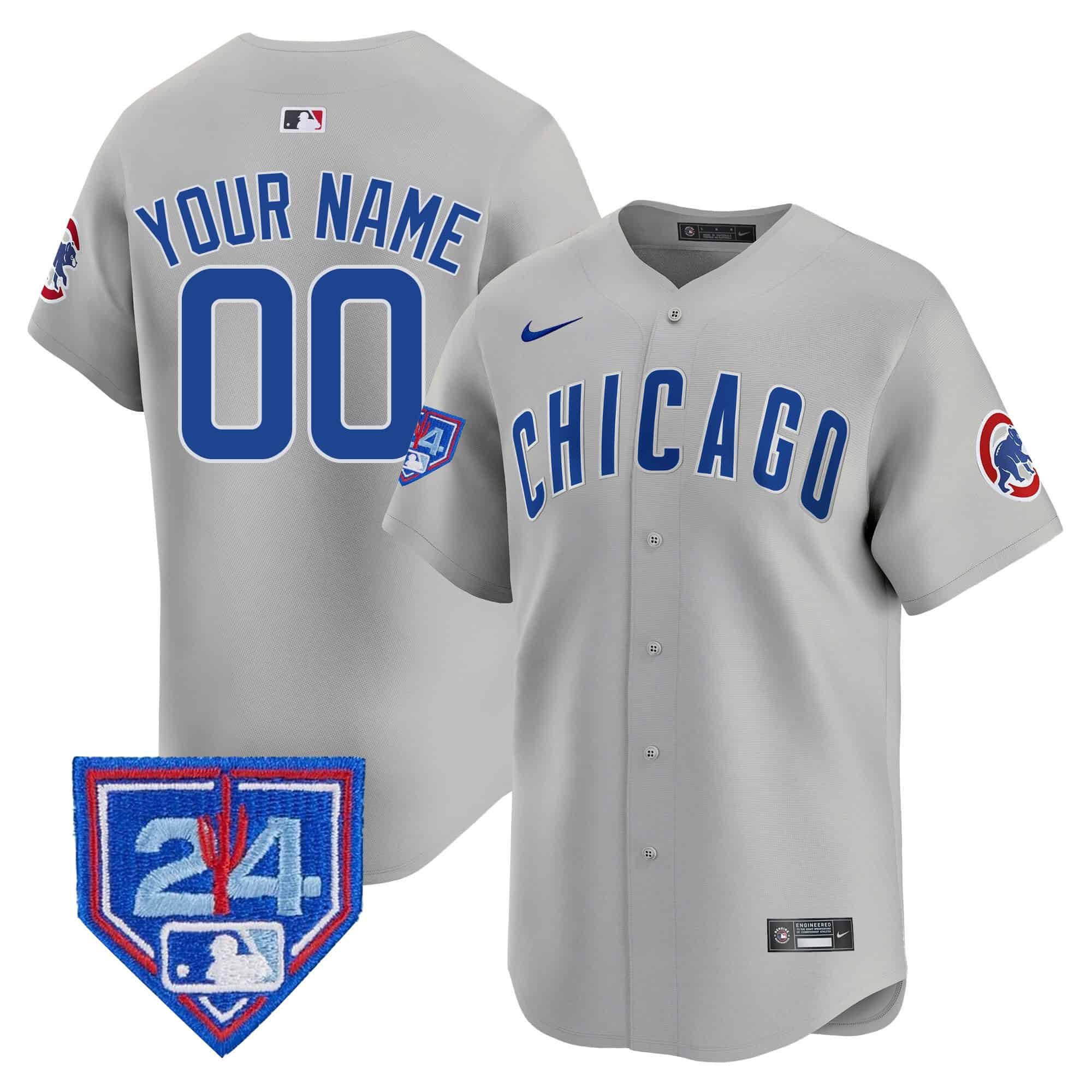 Men Chicago Cubs Grey Nike 2024 Spring Training Patch Vapor Premier Limited Custom MLB Jersey->customized mlb jersey->Custom Jersey